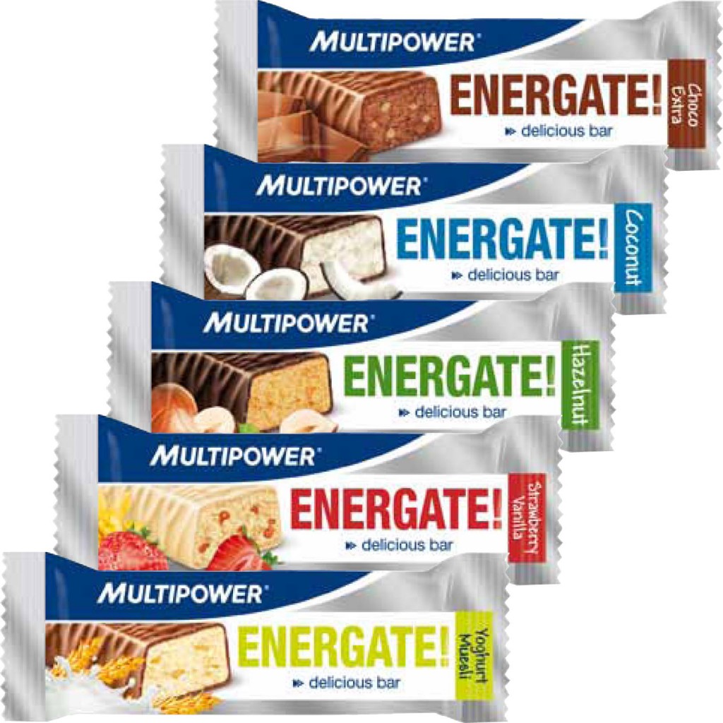 Den Energate-Riegel von Multipower gibt es in 5 verschiedenen Geschmacksrichtungen.